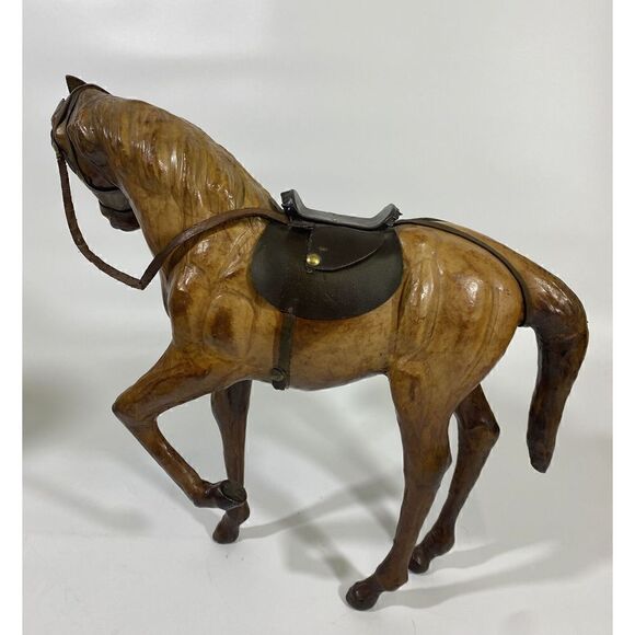 Vintage Leather Horse Decor Vintage Toy Equine Saddle Tooled 13” x 12.5” - Picture 4 of 8